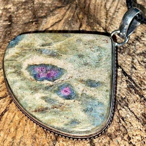 Blue Green Ruby Fuchsite Pendant 2” - Picture 7 of 12